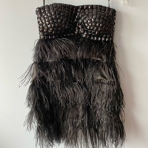 Black Strapless Beaded Feathered Dress